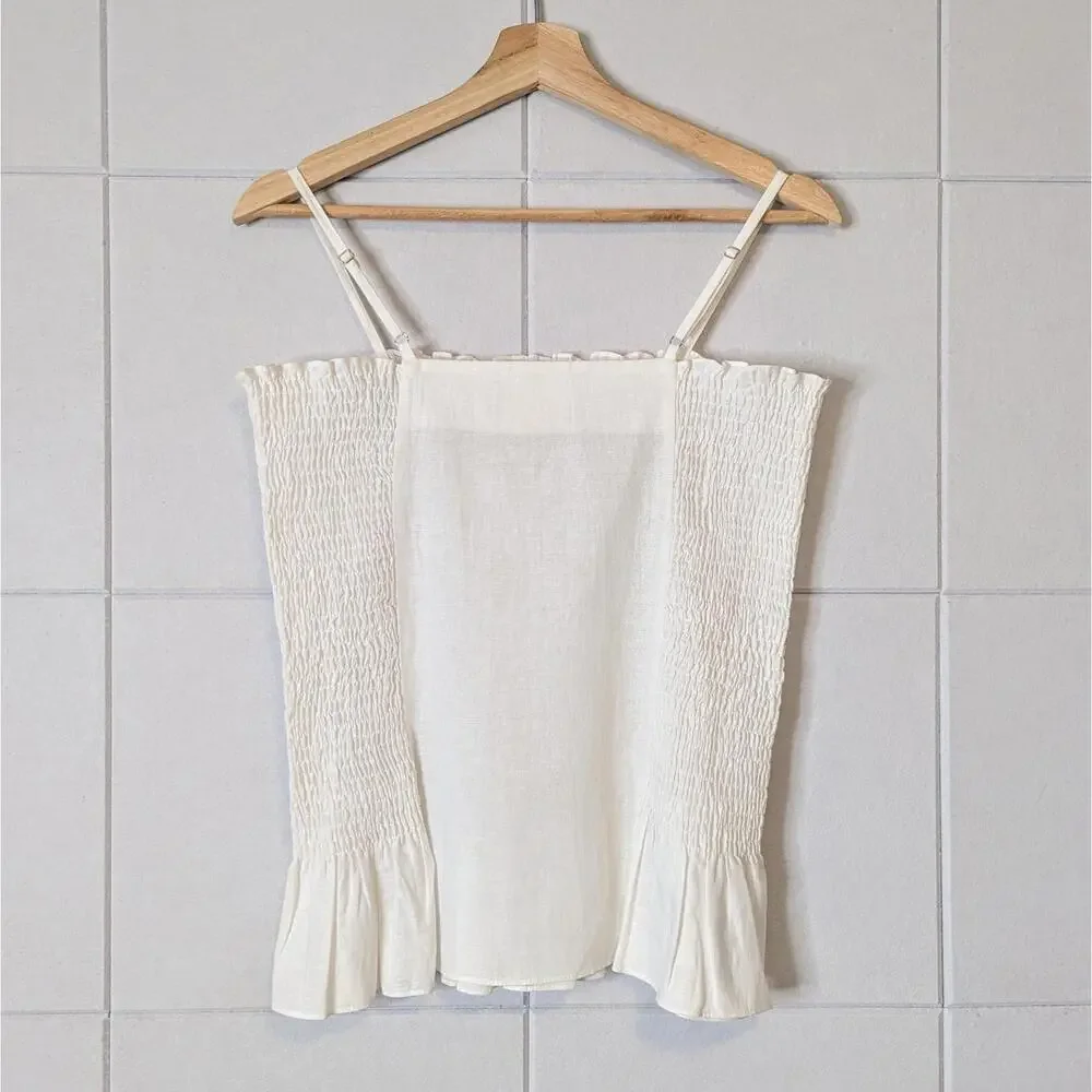 Anthropologie Maeve linen & cotton smocked peplum cami top - Picture 4 of 6